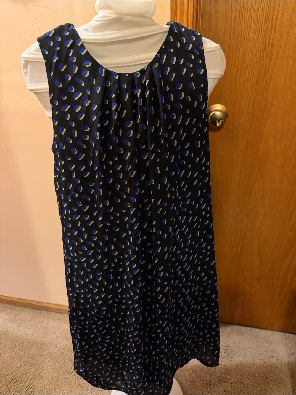 Massini Navy Midi Dress with Blue and Yellow Print